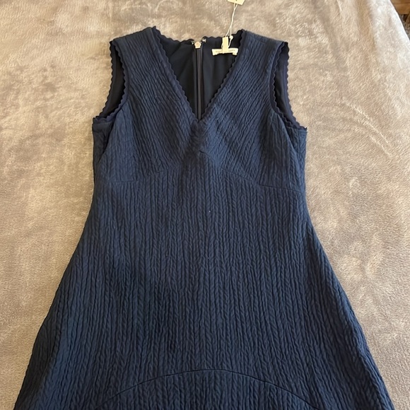 Rebecca Taylor V-Neck Navy Sleeveless Textured Chevron Dress Flare Size 2 NWT - Picture 9 of 15